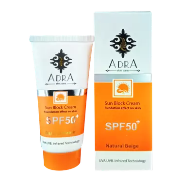 کرم ضد آفتاب SPF50 پودری بژ طبیعی 50 میلی لیتر آدرا